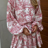 Mürekkep Boyama Baskı Bağlamalı A Kesim Kısa Elbise