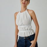 Bağcıklı Arkasız Şifon Kısa Üst