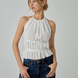 Bağcıklı Arkasız Şifon Kısa Üst