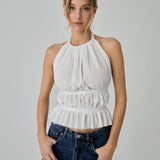 Bağcıklı Arkasız Şifon Kısa Üst