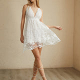 Çapraz Çift Kat Sırtı Açık Kısa Elbise