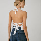 Bağcıklı Arkasız Şifon Kısa Üst