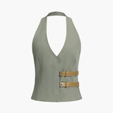 Halter Yaka Sırtı Açık Dokuma Bluz