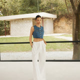 Düğme Detaylı Kolsuz Denim Kısa Üst