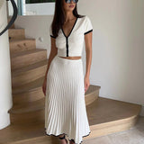 Beyaz Kontrastlı Triko Midi Elbise