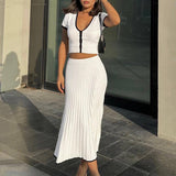 Beyaz Siyah Detaylı Triko İkili Takım