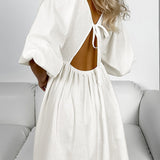 Oversized Puf Kol Düğümlü Midi Elbise