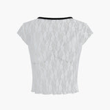 Kontrast Dikiş Detaylı Dantel Kısa Üst