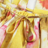 Tropikal Desenli Halter Sırtı Açık Kısa Elbise