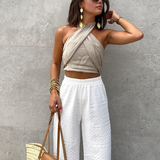 Pamuklu ve Çizgili Çapraz Boyundan Bağlamalı Atlet