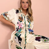 Çiçek Desenli Pantolon Takım