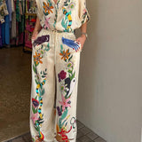 Çiçek Desenli Pantolon Takım