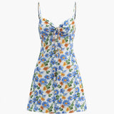 Boho Çiçek Desenli Cami Düğümlü Kısa Elbise