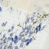 Çiçek Desenli Büzgülü Sırt Fırfırlı Düğümlü Kısa Elbise