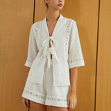 Düğümlü Kesimli Yarım Kol Üst ve Şort Takım