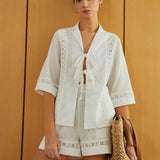 Düğümlü Kesimli Yarım Kol Üst ve Şort Takım