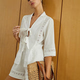 Düğümlü Kesimli Yarım Kol Üst ve Şort Takım