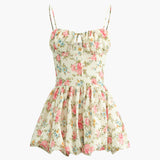 Çiçek Desenli Düğümlü Cami Kısa Elbise