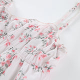 Marul Kesimli Pileli Çiçekli Elbise