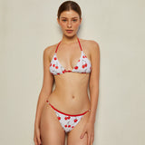 Cherry Print Triangle Removable Pads Bikini Set