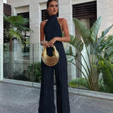 Krem Halter Yaka Pliseli Pantolon Takım