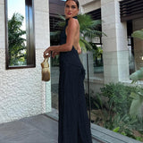 Krem Halter Yaka Pliseli Pantolon Takım