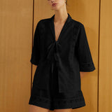 Düğümlü Kesimli Yarım Kol Üst ve Şort Takım