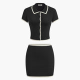 Kontrast Kesimli Mini Etek Takım