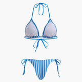 Halter Üçgen Çizgili Bikini Takımı