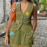 Çiçek Nakışlı Tank Şort Takım