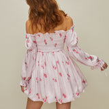 Çiçekli Puf Kollu Büzgülü Elbise