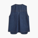 Kravat Yaka Cepli Pileli Denim Uzun Üst