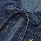 Kravat Yaka Cepli Pileli Denim Uzun Üst