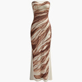 İnce Baskı Streç Straplez Elbise