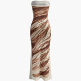 İnce Baskı Streç Straplez Elbise