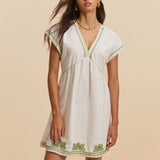 Nakışlı V Yaka Kap Kol Elbise