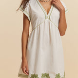 Nakışlı V Yaka Kap Kol Elbise