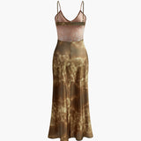 Baskı Sırtı Açık Fermuarlı Cami Elbise