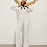 Siyah Detaylı Beyaz Tulum