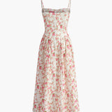 Kare Yaka Fermuarlı Çiçekli Elbise