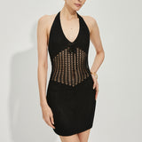 Örgü Halter Sırtı Açık Elbise