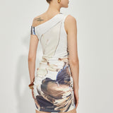 Baskılı Asimetrik Kısa Elbise