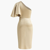 Asimetrik Fermuarlı Pileli Elbise