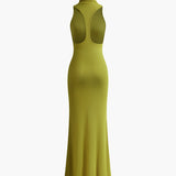 Balıkçı Yaka Kolsuz Sırtı Açık Nervürlü Uzun Elbise