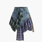 Panelli Asimetrik Etekli Denim Kısa Etek