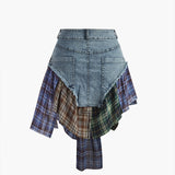 Panelli Asimetrik Etekli Denim Kısa Etek