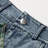 Panelli Asimetrik Etekli Denim Kısa Etek