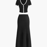 Beyaz Siyah Detaylı Triko İkili Takım