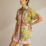 Günlük Baskılı Kontrast Etekli Şort Takım