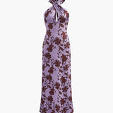 Çiçek Desenli Ayarlanabilir Halter Uzun Elbise